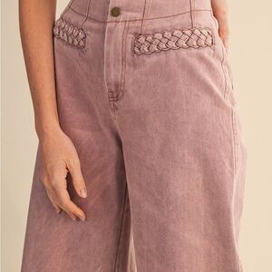 Braided Detail Pink Wide-Leg Jeans